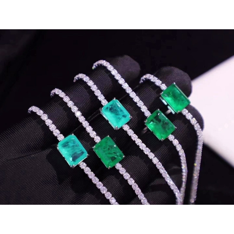  925 Sterling Silver Cubic Zircon Emerald Women Bracelet